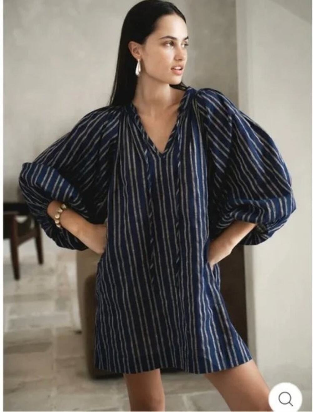 DAUGHTERS OF INDIA Sz XS Poet Mini Dress Sapphire Gold Stripe NWT